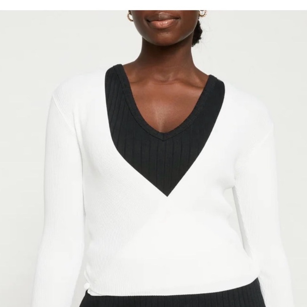 Universal Standard White Wrap Ribbed Knit Cardigan Sweater